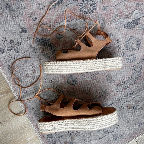 ALOHAS Suede Lace-Up Espadrille Platform Gladiator Sandals – Tan, Size 39 (US 8) - Picture 5 of 9